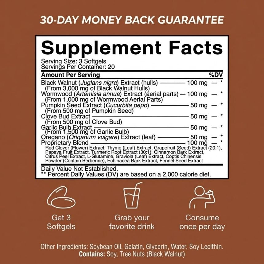 Cellumed Science Wormwood Black Walnut Cloves Softgels - Promotes Internal Cleansing & Digestive Wellness